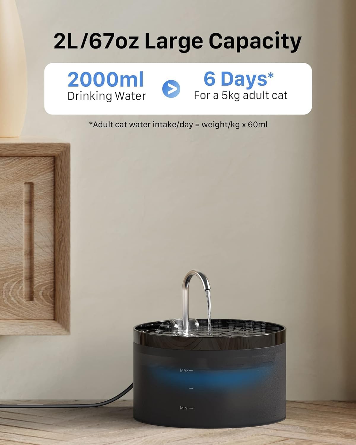 Bebedero Silencioso 2 L – Fuente con forma de grifo para gatos y perris mimados