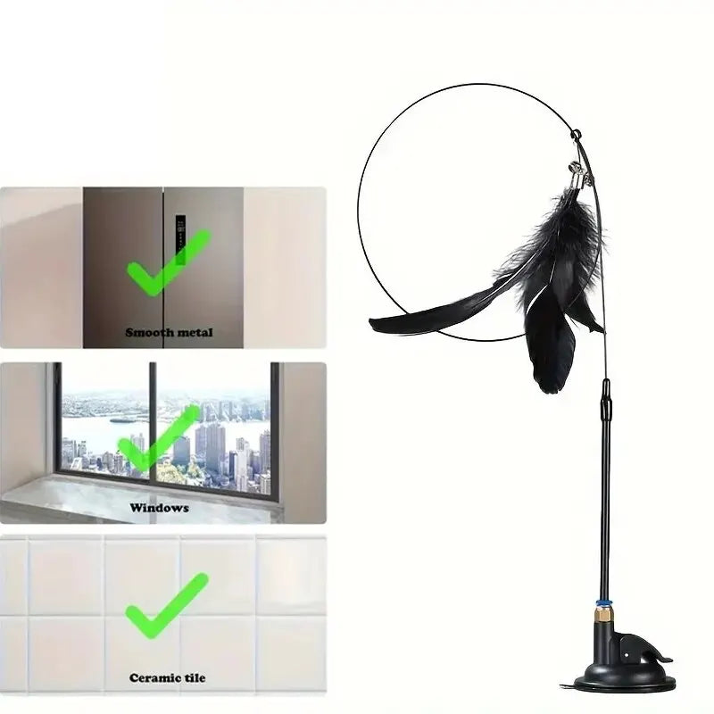 Juguete Caza-Plumas para Gatos – Con ventosa y campanita incluida
