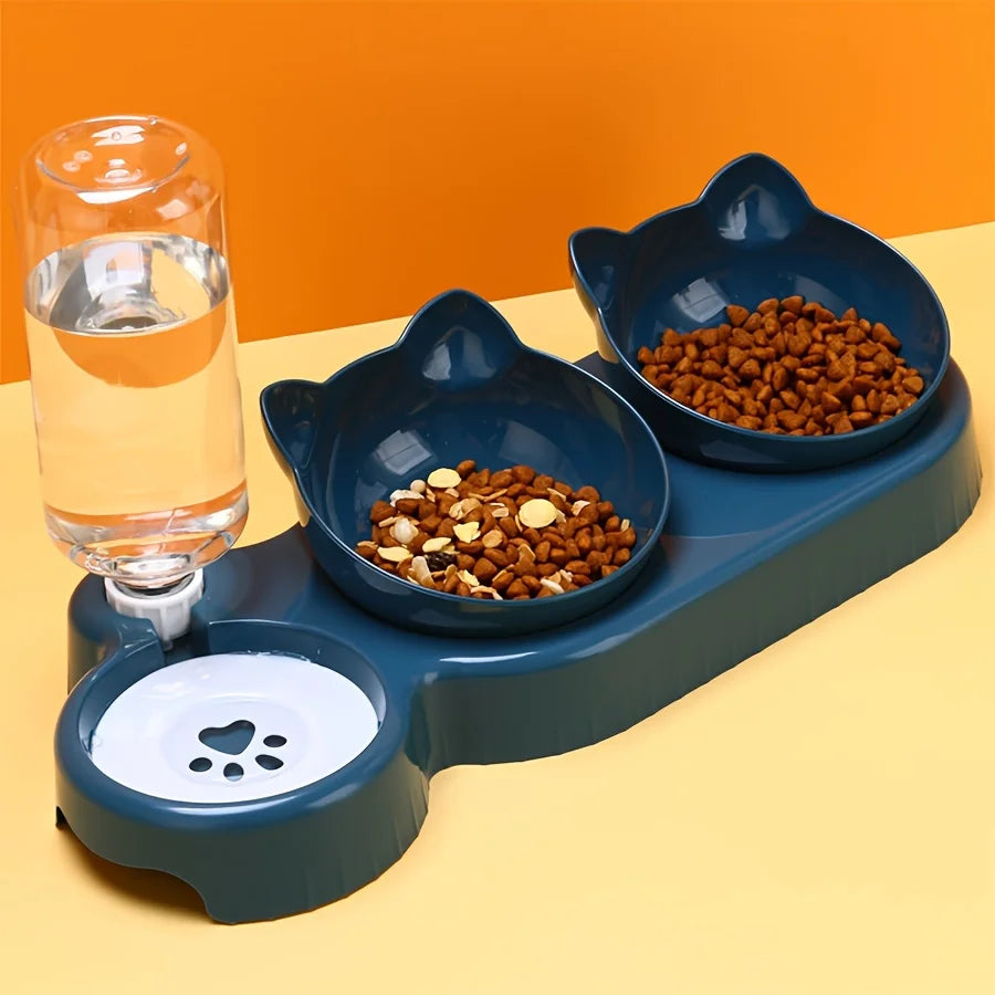 🐱 Estación de Mimos 3 en 1 para Gatos y Perritos: ¡Comedero Inclinado con Botellita Automática!