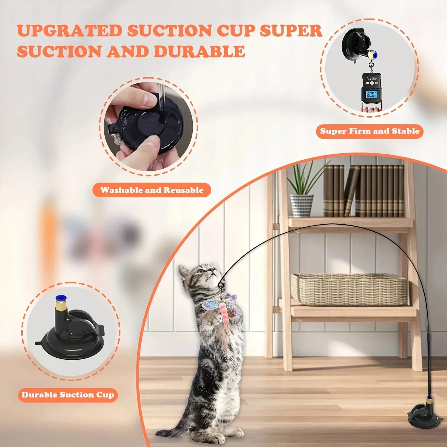 Juguete Caza-Plumas para Gatos – Con ventosa y campanita incluida