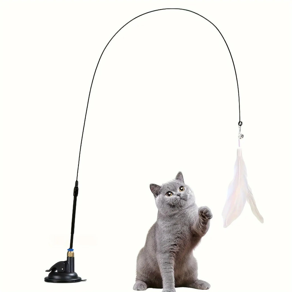 Juguete Caza-Plumas para Gatos – Con ventosa y campanita incluida